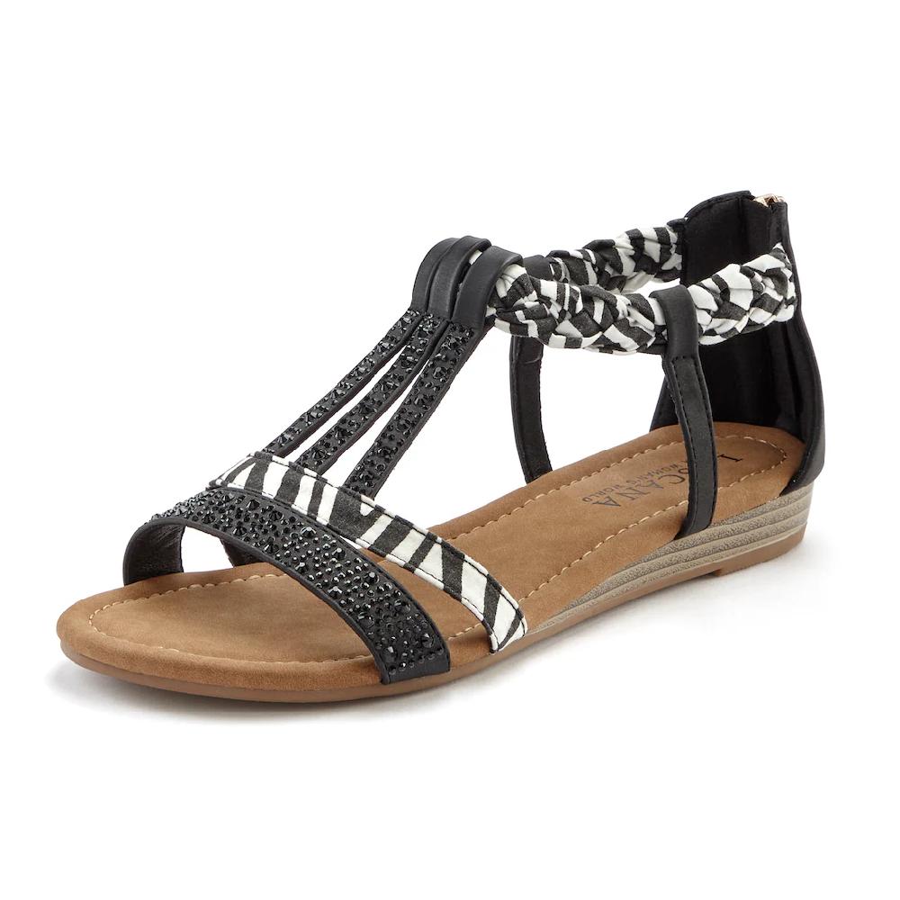 LASCANA Sandale Sandalette Sommerschuh mit Verzierung und kleinem Keilabsatz VEGAN Fabrikpreis
