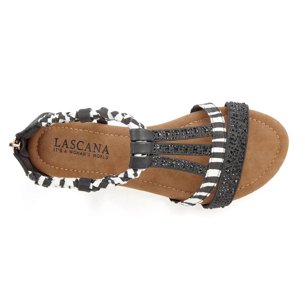LASCANA Sandale Sandalette Sommerschuh mit Verzierung und kleinem Keilabsatz VEGAN Fabrikpreis