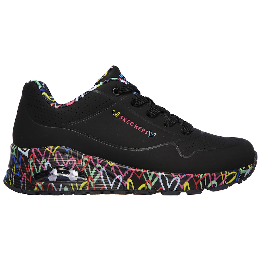 Skechers Wedgesneaker »UNO-LOVING LOVE« Freizeitschuh Halbschuh Schnürschuh mit coolem Graffiti-Print bestellen Black Friday
