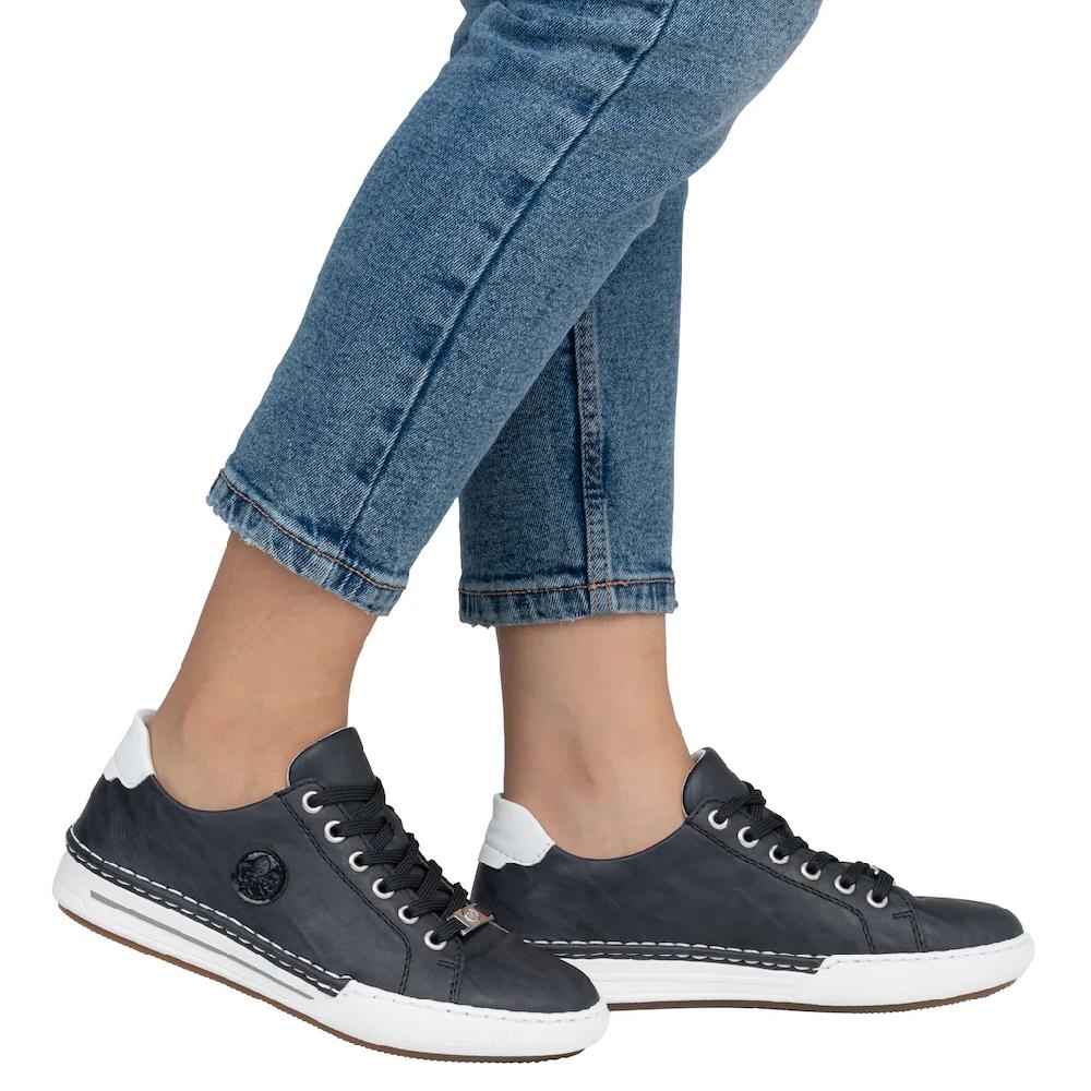 Rieker Plateausneaker Schnürschuh Halbschuh Freizeitschuh mit weißer Rahmennaht ▷ für Preisnachlass