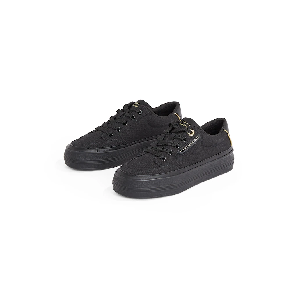 Tommy Hilfiger Plateausneaker »ESSENTIAL VULC TEXTILE SNEAKER« Freizeitschuh Halbschuh Schnürschuh mit goldfarbenen Details online bestellen
