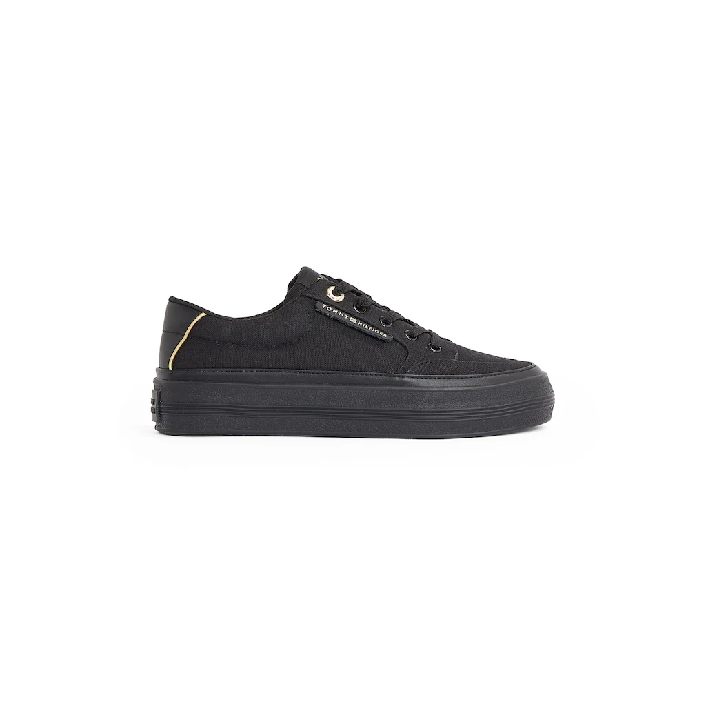 Tommy Hilfiger Plateausneaker »ESSENTIAL VULC TEXTILE SNEAKER« Freizeitschuh Halbschuh Schnürschuh mit goldfarbenen Details online bestellen Valentinstagsangebot