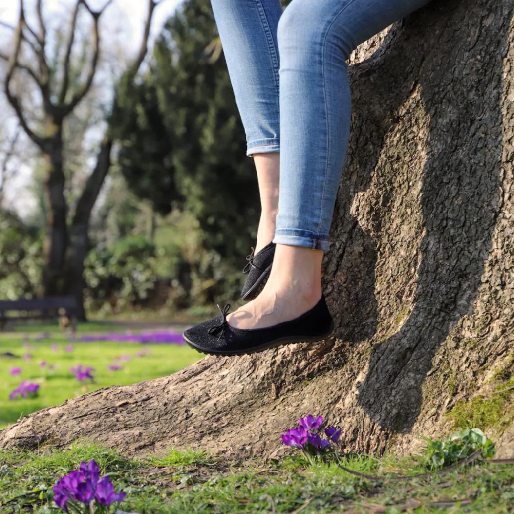 Leguano Barfußschuh »TANGO« Ballerina Slipper Bequemschuh mit Zierschleife und Glitzer online bestellen Große Rabatte