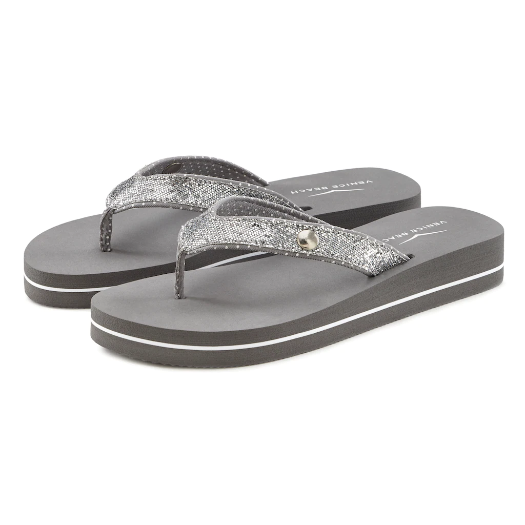 Venice Beach Badezehentrenner Sandale Pantolette Badeschuh ultraleicht mit Glitzerband VEGAN Rabatt