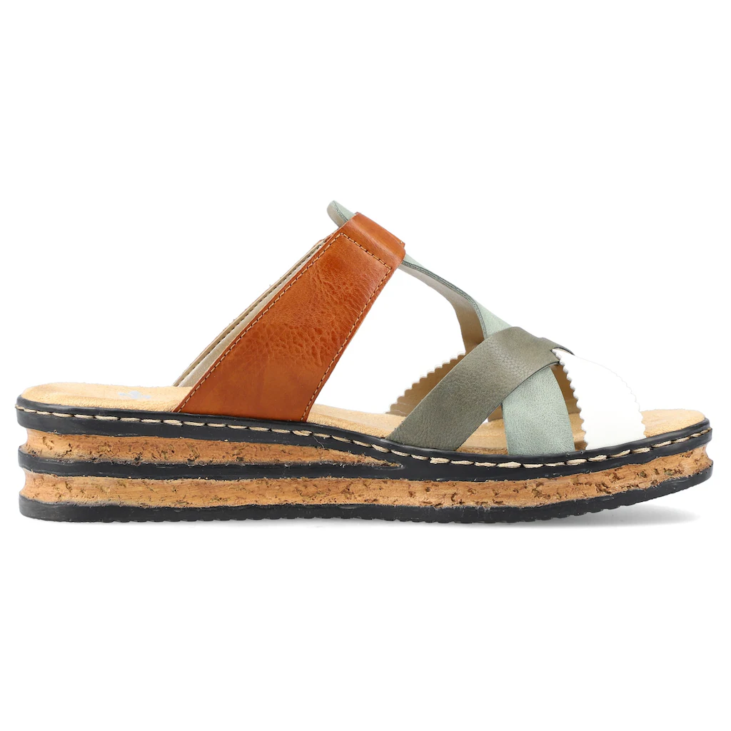Rieker Pantolette Keilabsatz Sommerschuh Schlappen mit praktischem Klettriemchen online bestellen Saisonschlussverkauf