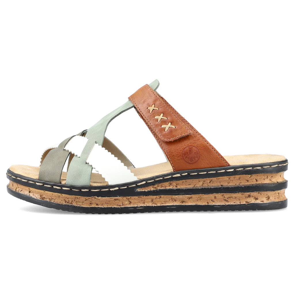 Rieker Pantolette Keilabsatz Sommerschuh Schlappen mit praktischem Klettriemchen online bestellen Saisonschlussverkauf