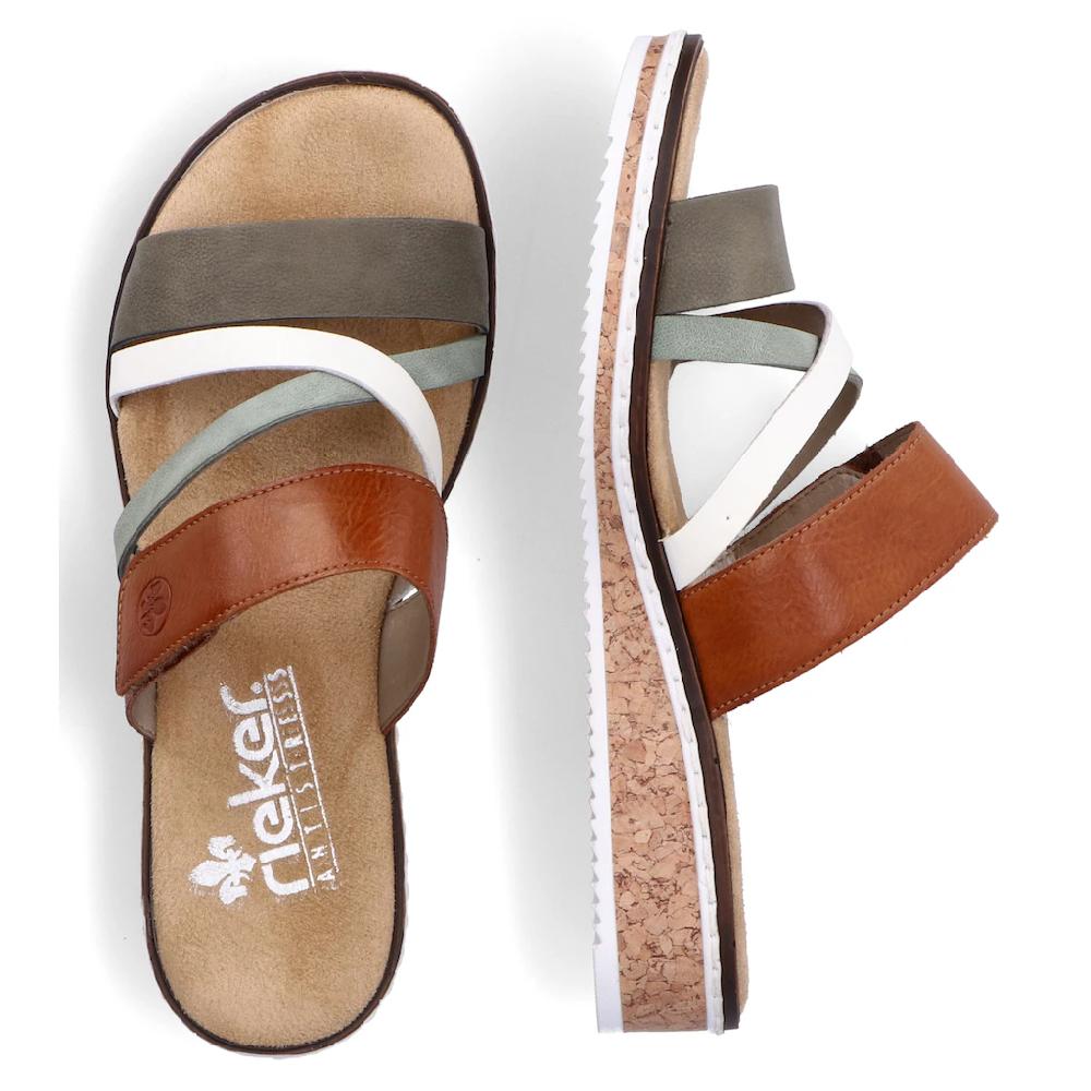 Rieker Pantolette Keilabsatz Sommerschuh Schlappen mit Klettriemchen online bestellen Große Rabatte