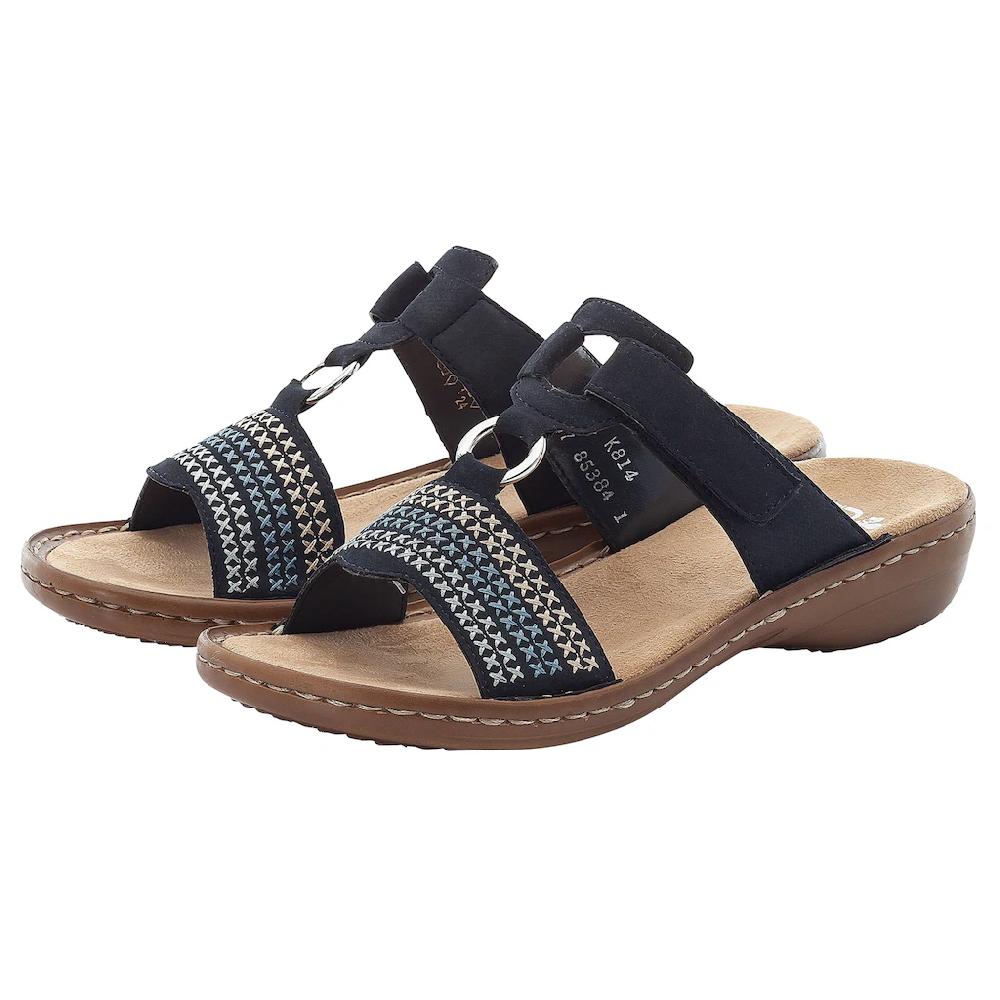 Rieker Pantolette Keilabsatz Sommerschuh Schlappen mit schöner Stickerei online bestellen Jubiläumsangebot