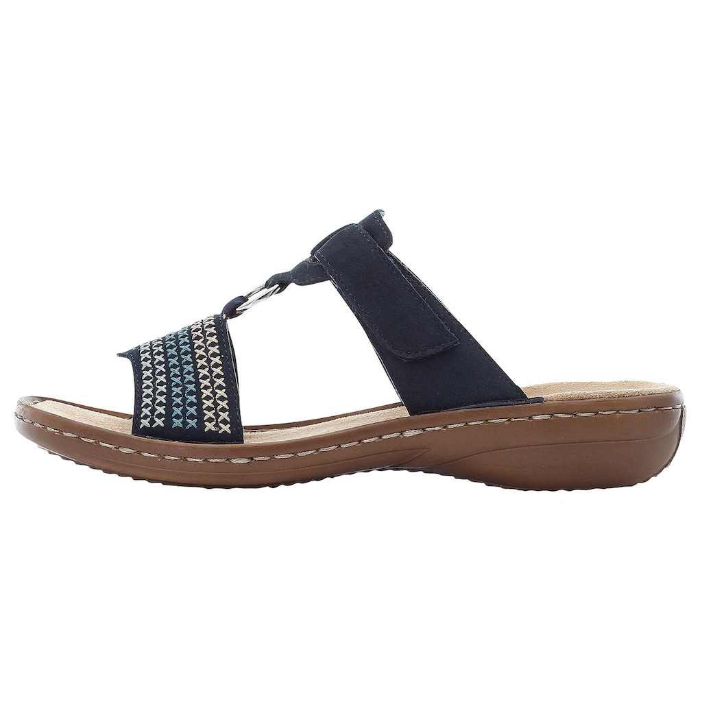 Rieker Pantolette Keilabsatz Sommerschuh Schlappen mit schöner Stickerei online bestellen Jubiläumsangebot