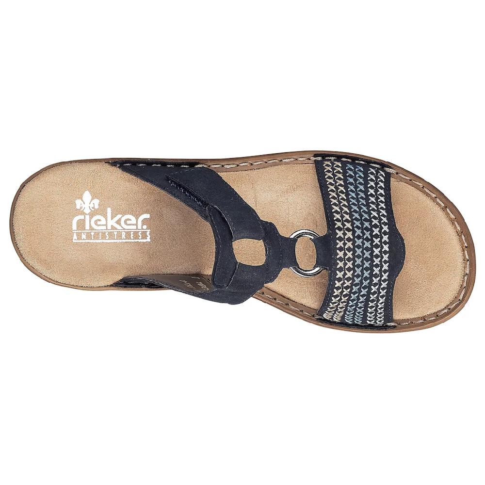 Rieker Pantolette Keilabsatz Sommerschuh Schlappen mit schöner Stickerei online bestellen Jubiläumsangebot