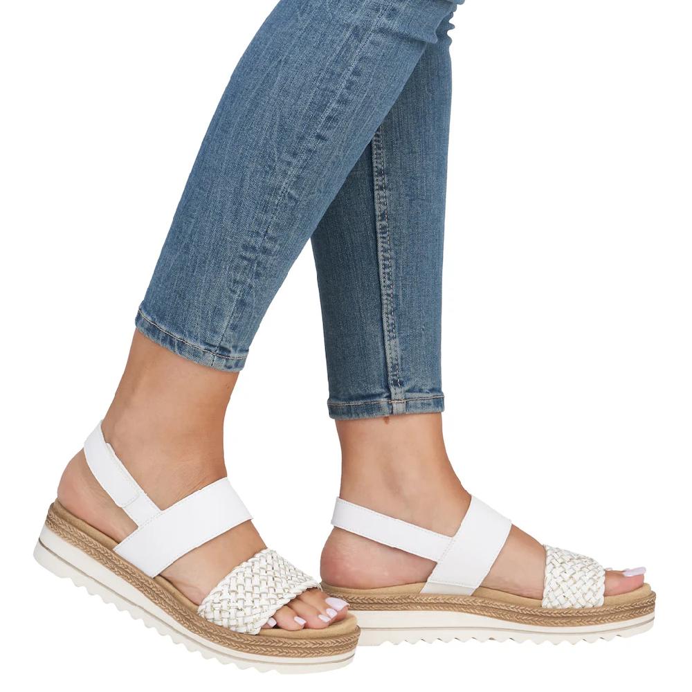 Remonte Keilsandalette »ELLE-Collection« Sommerschuh Sandale Keilabsatz mit Flechtbandage im Metalliclook online bestellen Große Rabatte