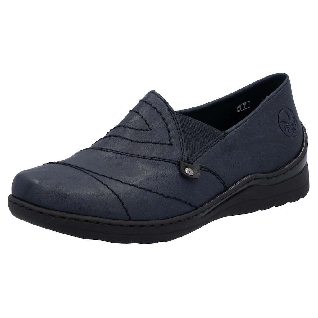 Rieker Slipper Schlupfschuh Halbschuh Slip on mit Stretcheinsatz und Ziersteppung kaufen Kauf eins, bekomm eins gratis