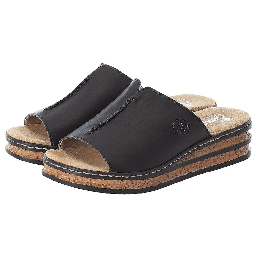 Rieker Pantolette Plateau Sommerschuh Schlappen in klassischer Optik online bestellen Schlussverkauf