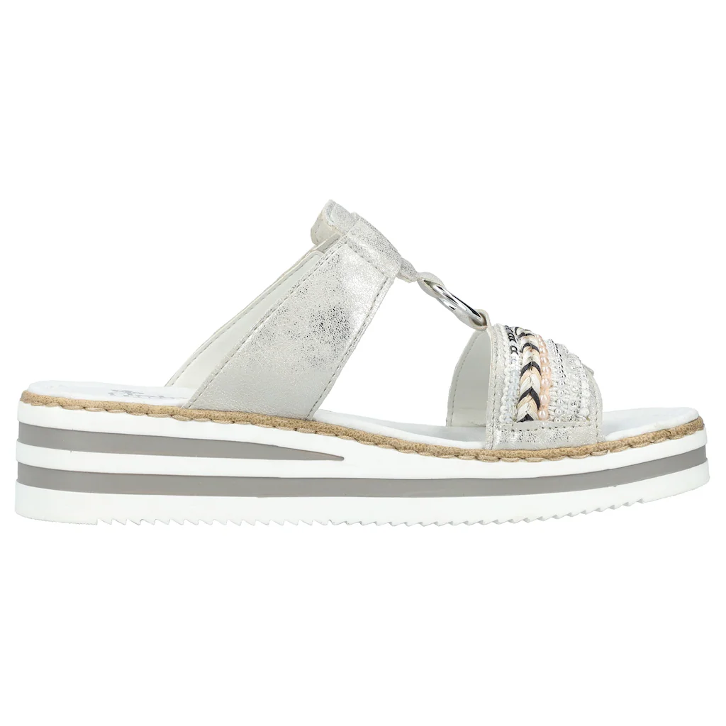 Rieker Pantolette Plateau Sommerschuh Schlappen mit Zierperlen und Pailetten bestellen Räumungsverkauf