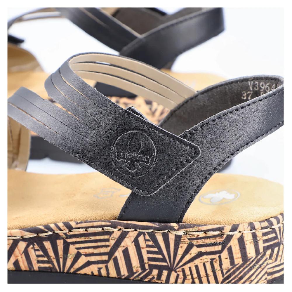 Rieker Keilsandalette Sommerschuh Sandale Keilabsatz mit gemusterter Plateausohle ▷ für zollfrei