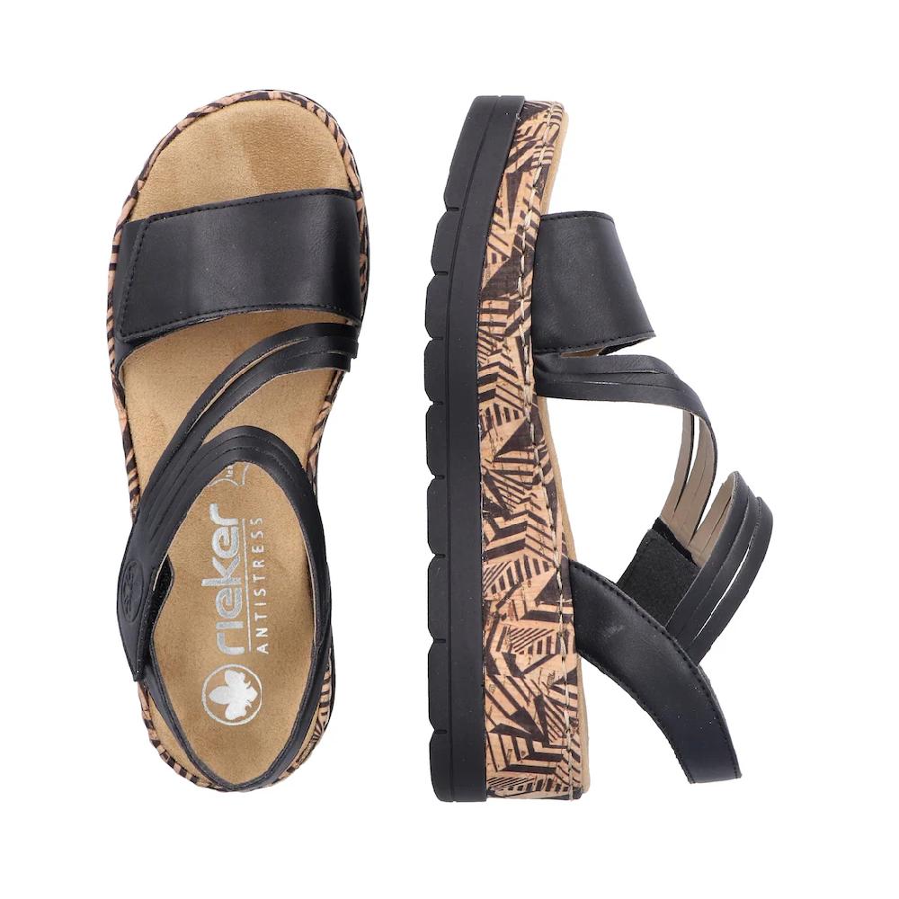 Rieker Keilsandalette Sommerschuh Sandale Keilabsatz mit gemusterter Plateausohle ▷ für zollfrei