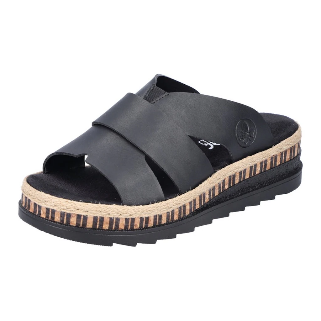 Rieker Pantolette Keilabsatz Sommerschuh Schlappen mit Bastumrahmung bestellen Tiefpreis