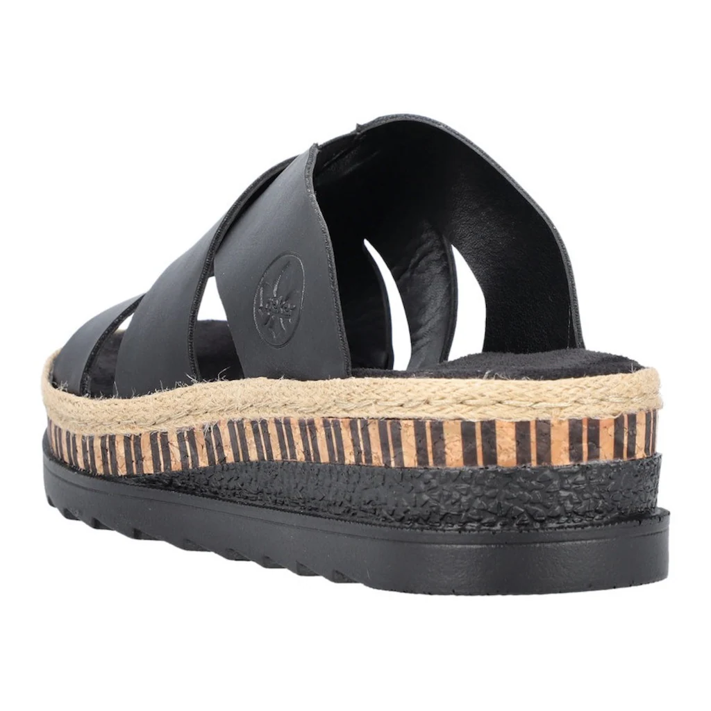 Rieker Pantolette Keilabsatz Sommerschuh Schlappen mit Bastumrahmung bestellen Tiefpreis