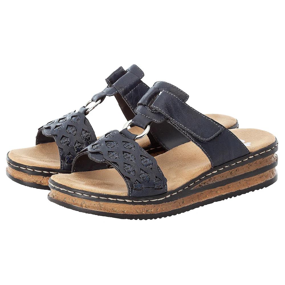 Rieker Pantolette Keilabsatz Sommerschuh Schlappen mit Riemchen in Flechtoptik ▷ für Begrenzt auf 3 Tage