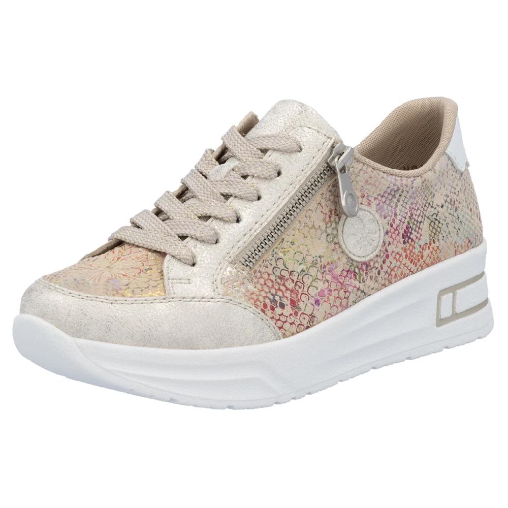 Rieker Plateausneaker Freizeitschuh Schnürschuh Halbschuh mit dezentem Goldschimmer ▷ für
