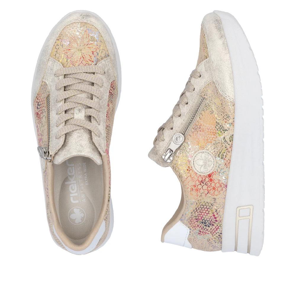 Rieker Plateausneaker Freizeitschuh Schnürschuh Halbschuh mit dezentem Goldschimmer ▷ für Fabrikverkauf
