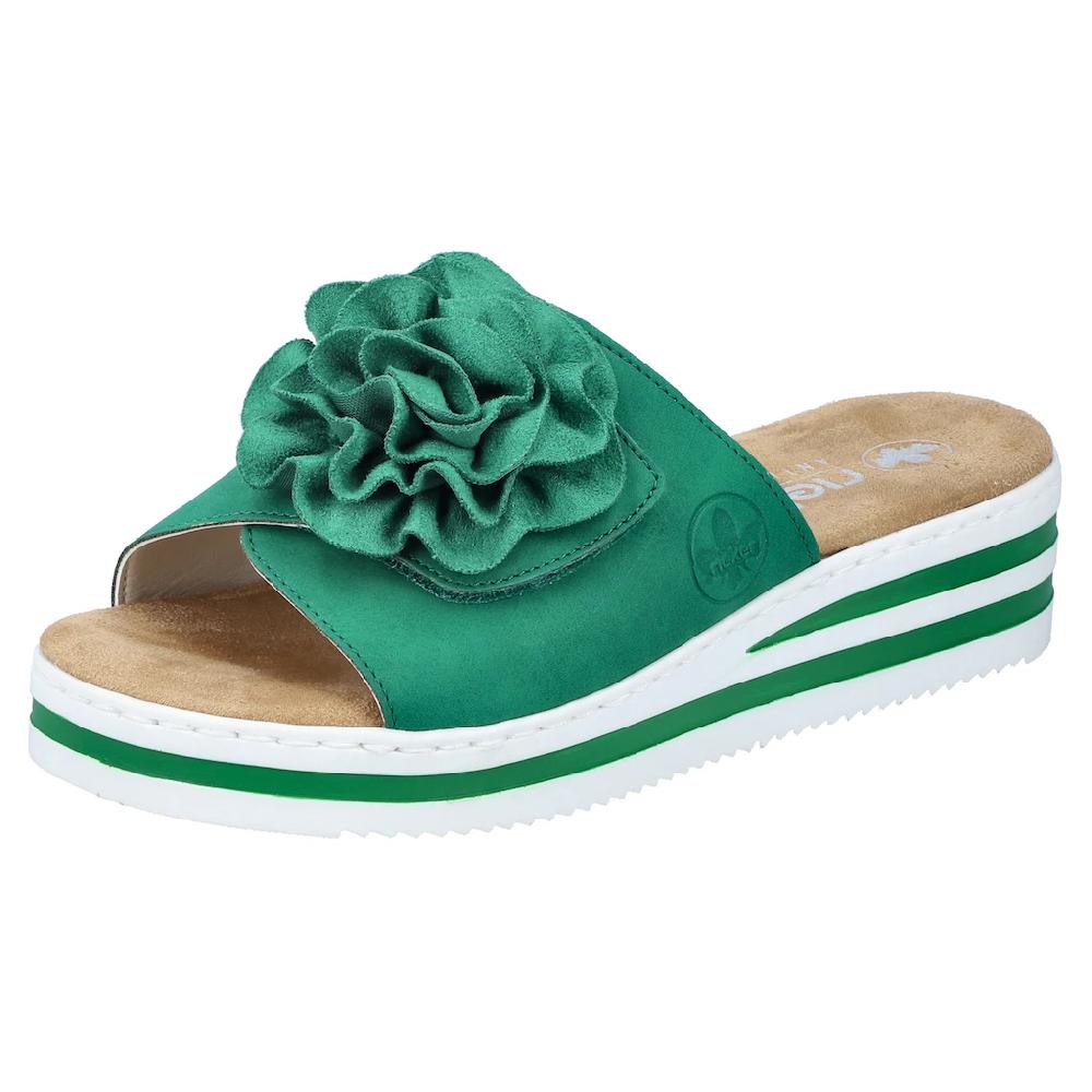 Rieker Pantolette Sommerschuh Poolslide Strandschuh Keilabsatz mit Klettverschluss