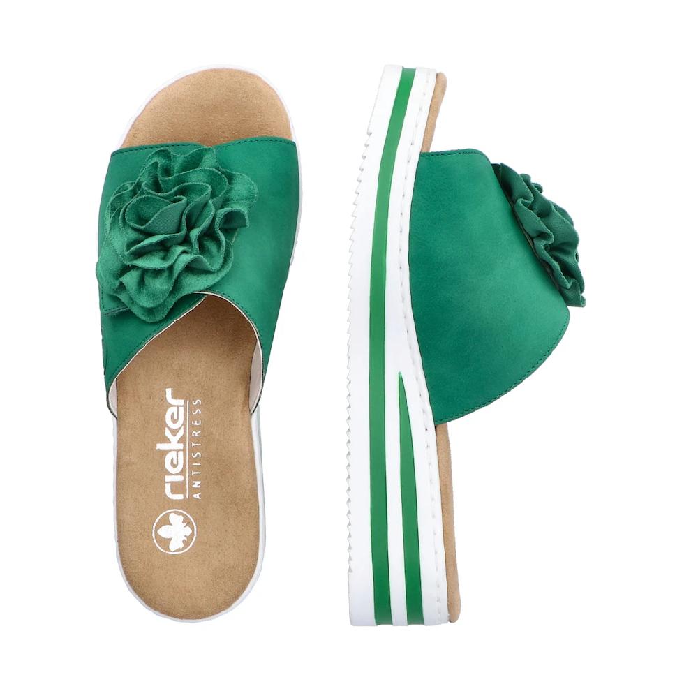Rieker Pantolette Sommerschuh Poolslide Strandschuh Keilabsatz mit Klettverschluss Kauf eins, bekomm eins gratis