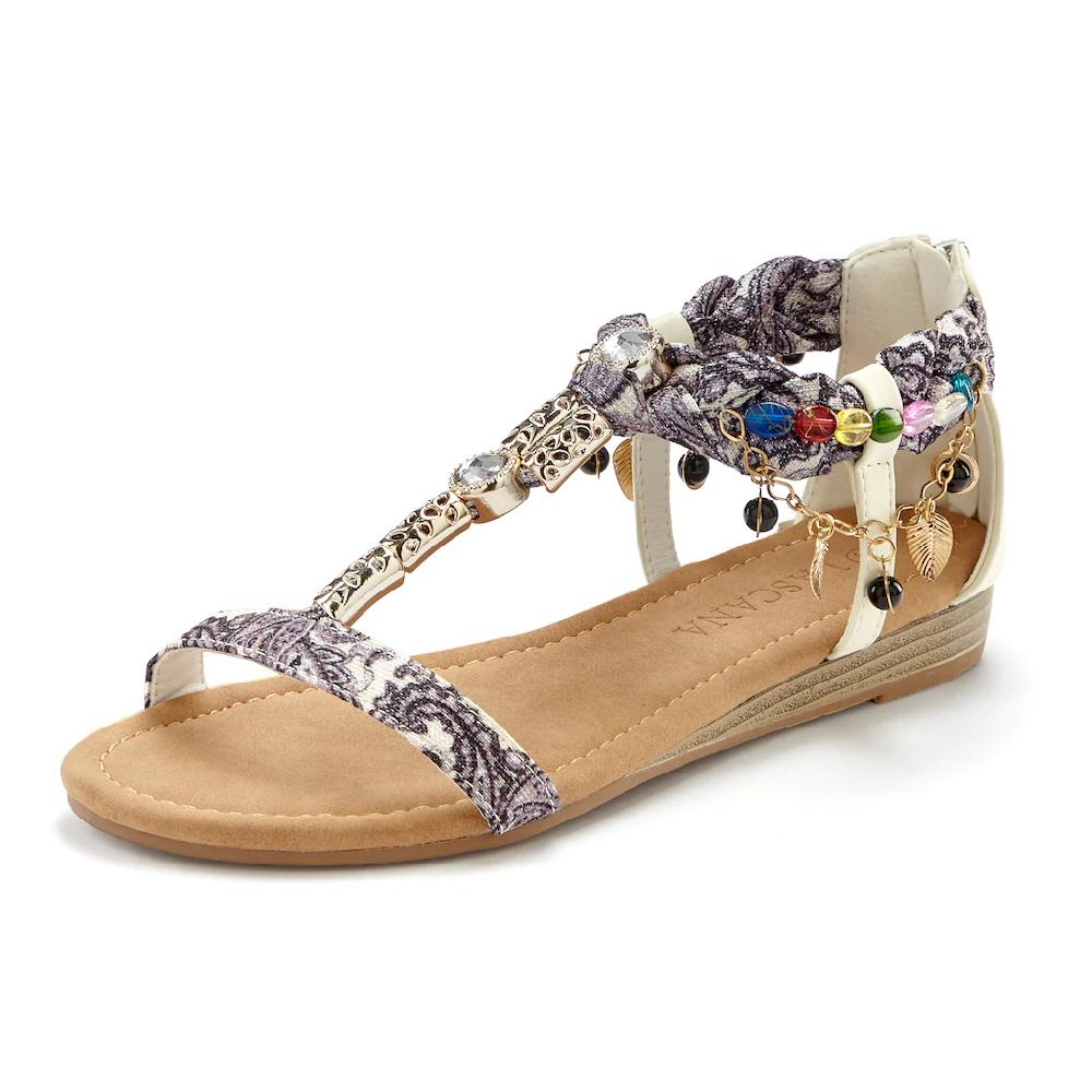 LASCANA Sandale Sandalette Sommerschuh mit Schmuckkettchen und Schmucksteinen VEGAN zollfrei