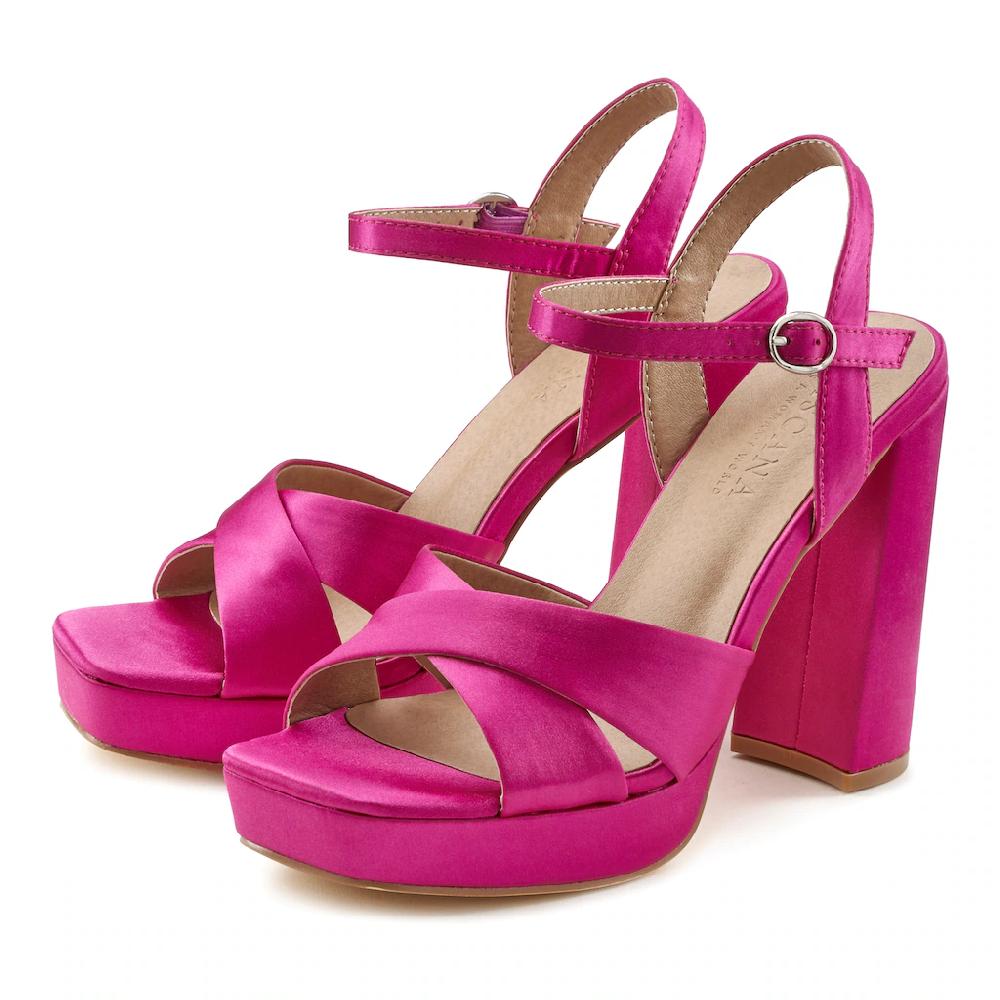 LASCANA Riemchensandalette High Heel Sandale mit Plateau & Blockabsatz in Satin Optik VEGAN Osterangebot
