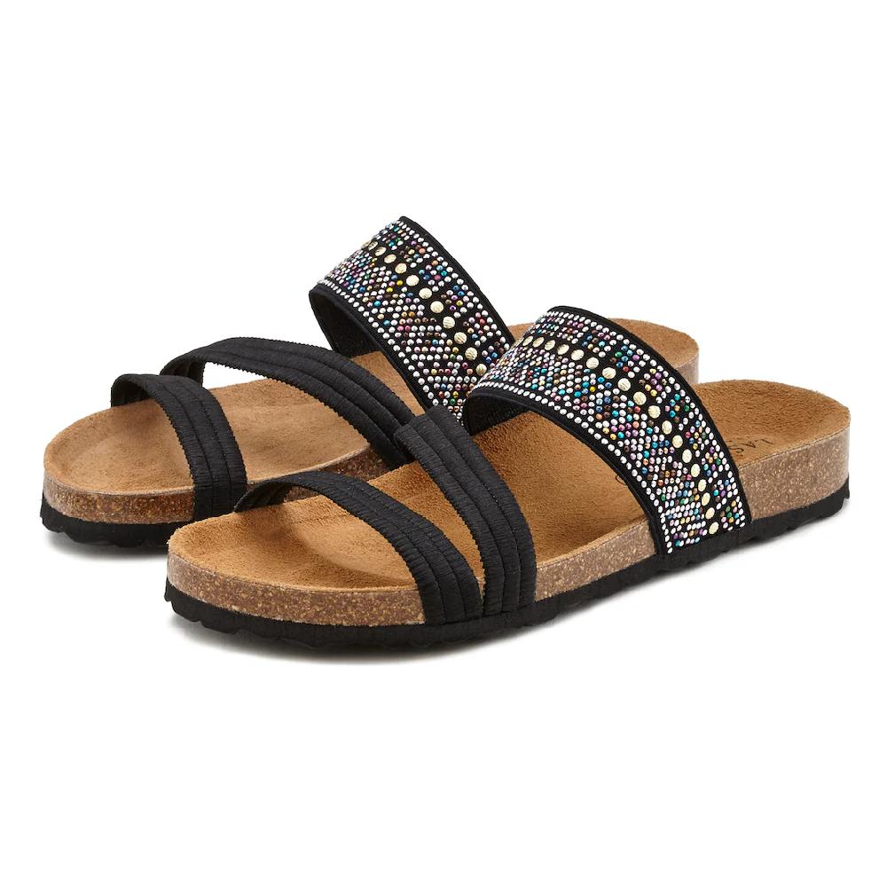 LASCANA Pantolette Mule Sandale offener Schuh mit Korkfußbett und elastischen Riemen Bestseller