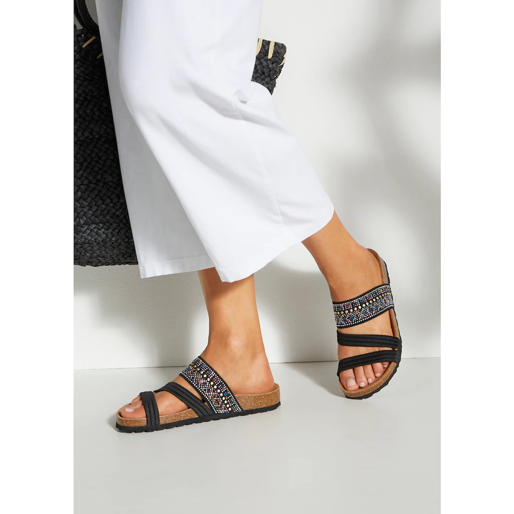 LASCANA Pantolette Mule Sandale offener Schuh mit Korkfußbett und elastischen Riemen Bestseller