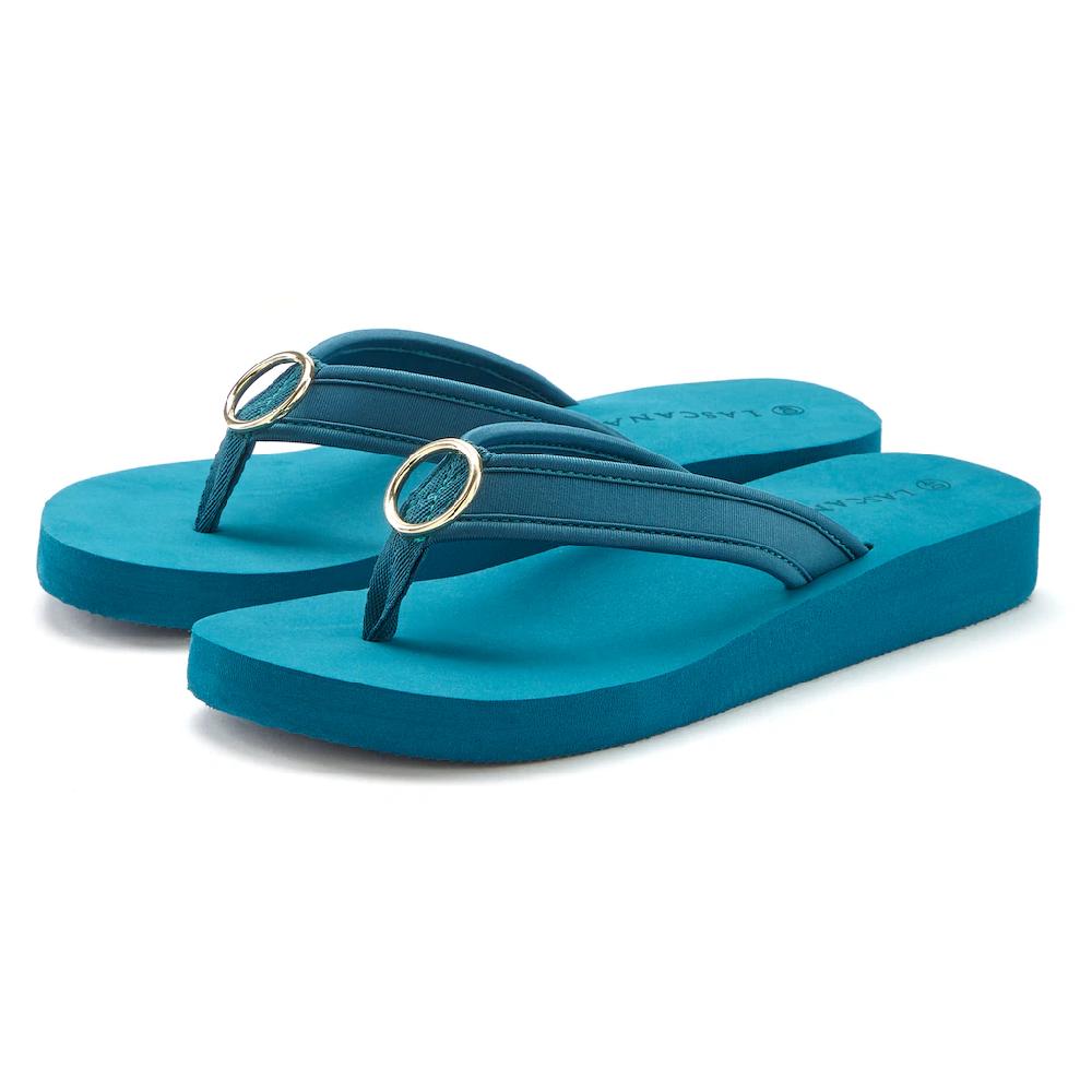 LASCANA Badezehentrenner Sandale Pantolette Badeschuh mit Ringapplikation "Italy" VEGAN
