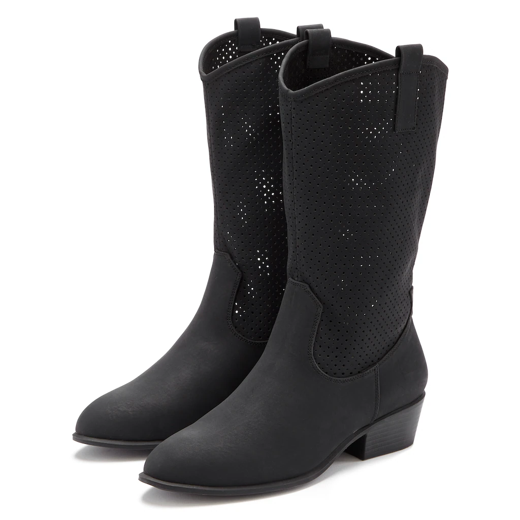 LASCANA Westernstiefel Sommer Boots Ankle Stiefelette Schlupfstiefel Cowboy-Look Cut-Outs kaufen Tägliche Deals