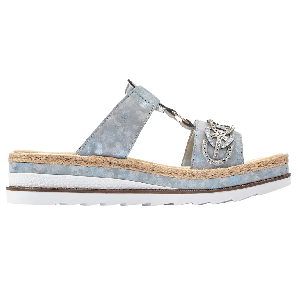 Rieker Pantolette Plateau Sommerschuh Schlappen mit Strass-Stein-Verzierung online bestellen Bis zu 60% Rabatt