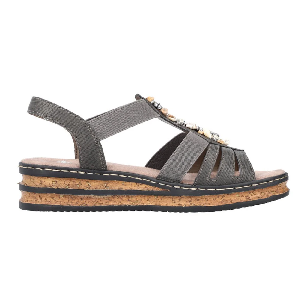 Rieker Riemchensandale Sommerschuh Sandalette Keilabsatz mit Schmucksteinen besetzt ▷ für Sonderangebot