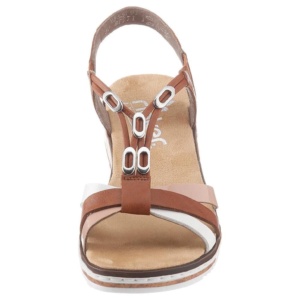 Rieker Riemchensandale Sommerschuh Sandalette Keilabsatz mit Accessoires verziert bestellen Blitzangebot