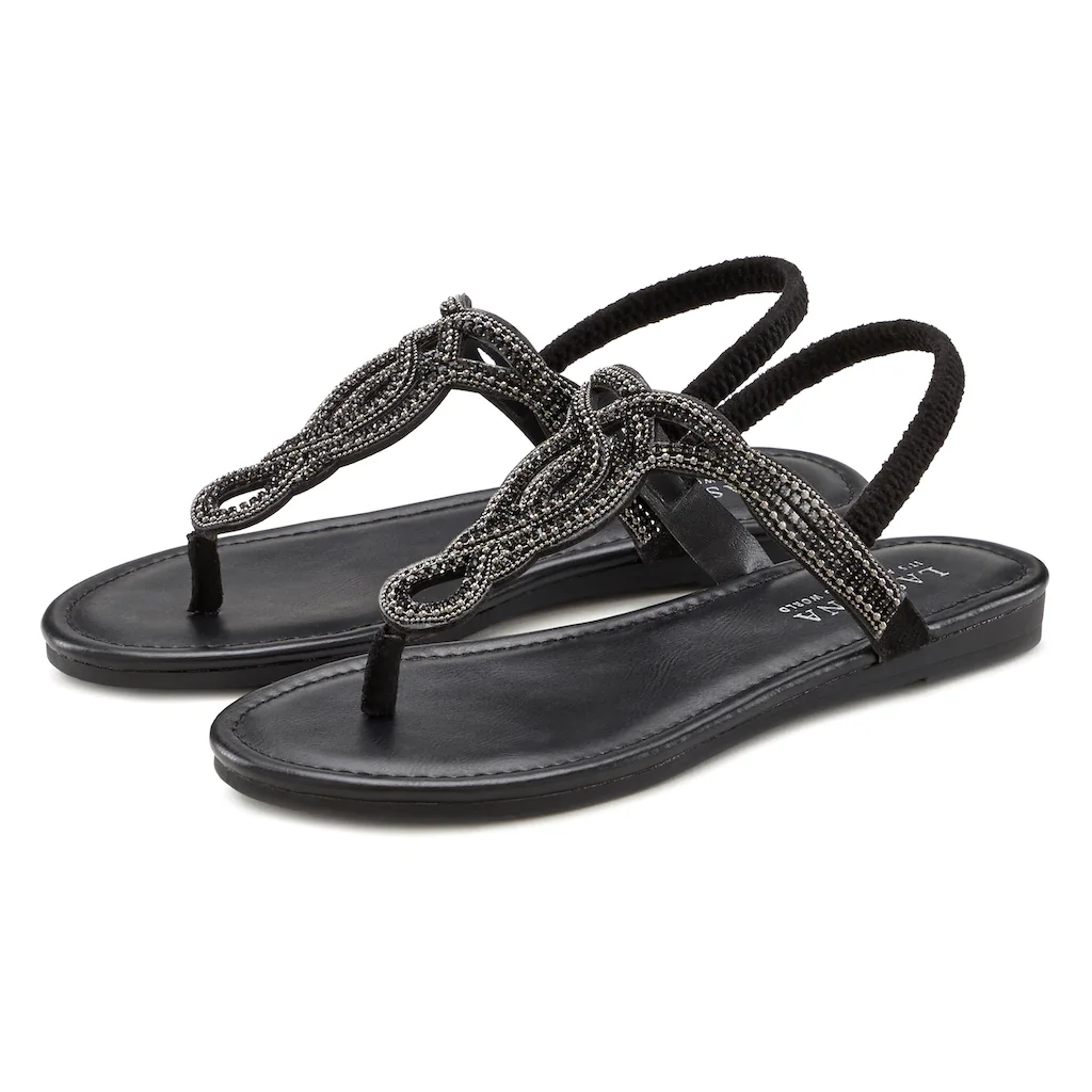 LASCANA Zehentrenner »Sandale Pantolette« Sandale mit Schmucksteinen in Glitzer-Optik VEGAN online kaufen Fabrikpreis