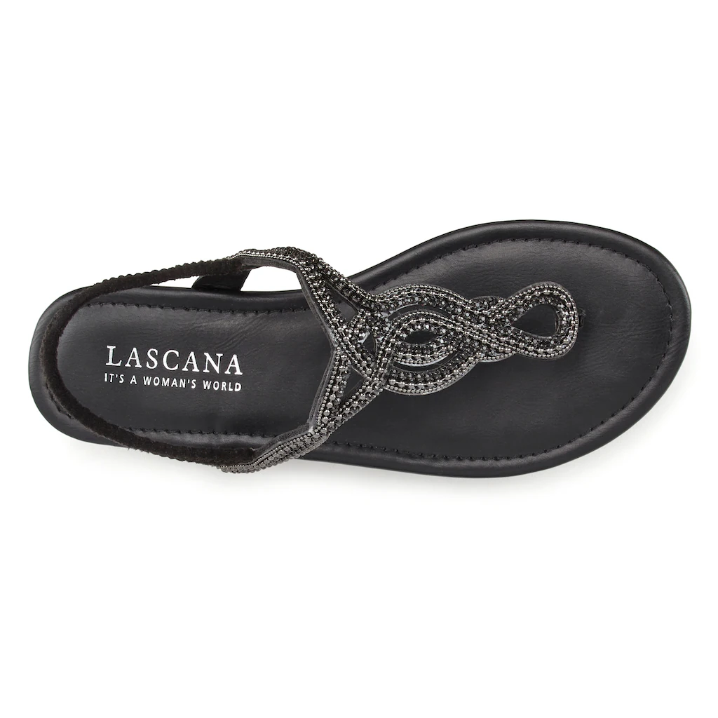LASCANA Zehentrenner »Sandale Pantolette« Sandale mit Schmucksteinen in Glitzer-Optik VEGAN online kaufen Fabrikpreis