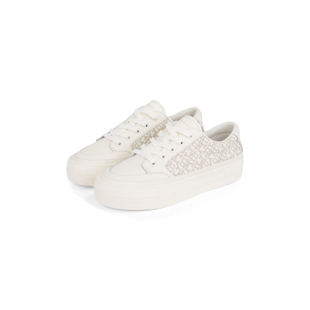Tommy Hilfiger Plateausneaker »VULC LEATHER SNEAKER MONOGRAM« Freizeitschuh Halbschuh Schnürschuh mit Allover-Logoprint kaufen