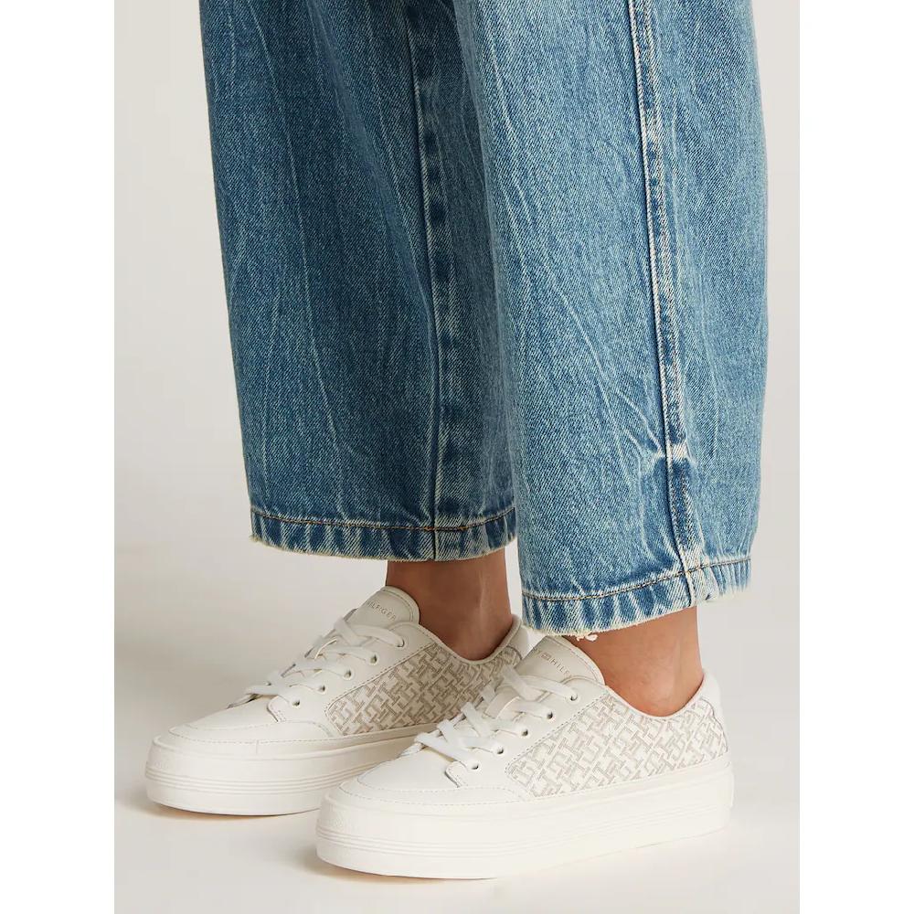 Tommy Hilfiger Plateausneaker »VULC LEATHER SNEAKER MONOGRAM« Freizeitschuh Halbschuh Schnürschuh mit Allover-Logoprint kaufen Saisonschlussverkauf