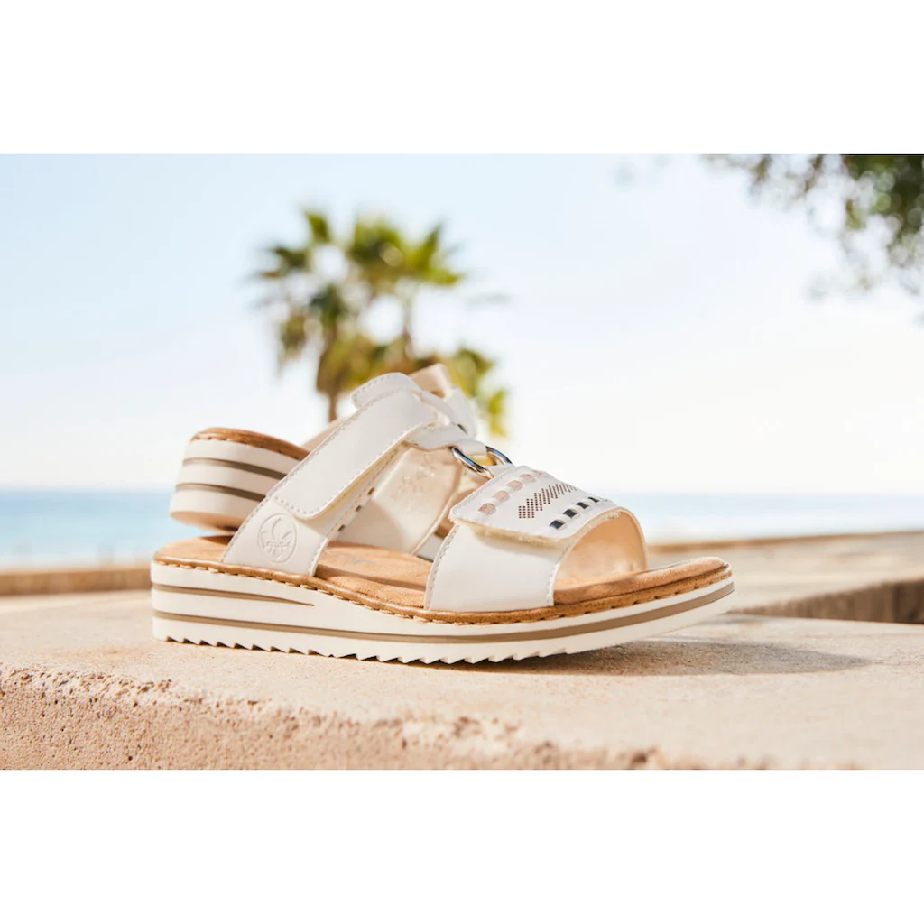 Rieker Pantolette Keilabsatz Sommerschuh Schlappen mit praktischen Klettriemchen ▷ für Osterangebot