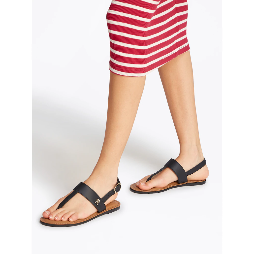 Tommy Hilfiger Riemchensandale »LEATHER THONG SANDAL« Sandalette Sommerschuh Flats mit Zehensteg online kaufen Exklusivangebot