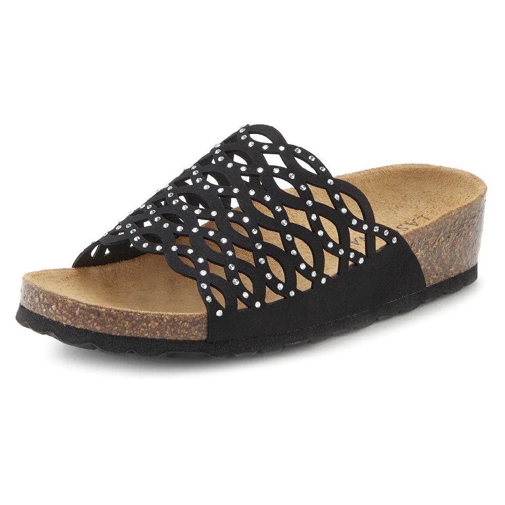 LASCANA Pantolette Mule Sandale offener Schuh mit Korkfußbett und Glitzersteinchen bestellen Saisonschlussverkauf