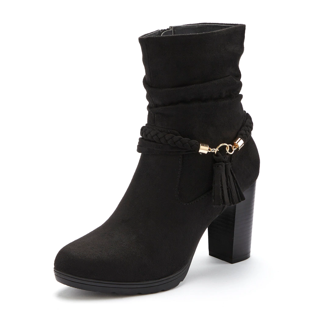 LASCANA Stiefelette Stiefel Boots mit Blockabsatz und Schmuckelement VEGAN kaufen Online