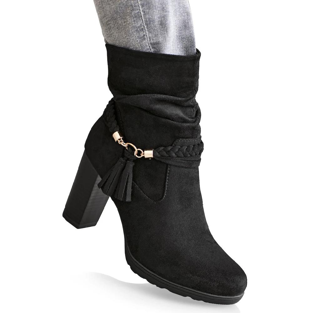 LASCANA Stiefelette Stiefel Boots mit Blockabsatz und Schmuckelement VEGAN kaufen Online