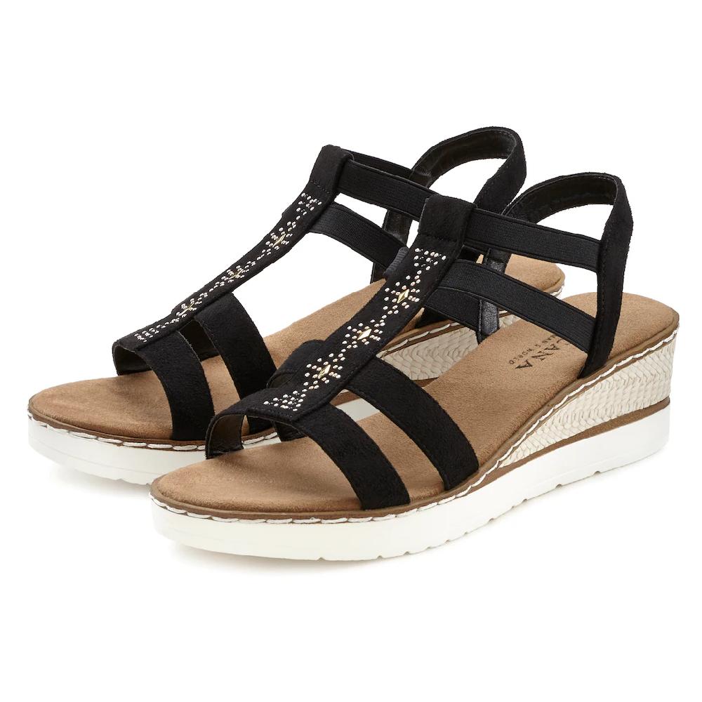LASCANA Sandalette Sandalette Sommerschuh mit Keilabsatz und Schmucksteinen VEGAN ▷ für Fabrikladen