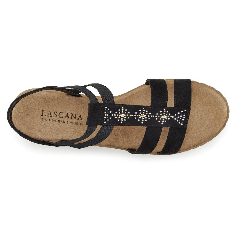 LASCANA Sandalette Sandalette Sommerschuh mit Keilabsatz und Schmucksteinen VEGAN ▷ für Fabrikladen