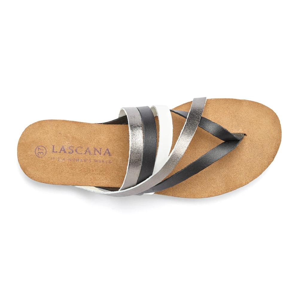 LASCANA Zehentrenner Sandale Pantolette aus Leder mit Korkfußbett Verkauf