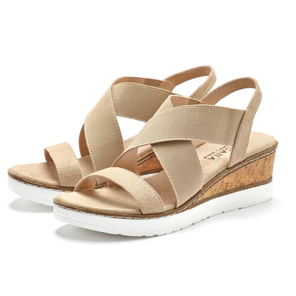 LASCANA Sandalette Sandale Sommerschuh mit Keilabsatz und elastischen Riemen VEGAN Begrenzt auf 3 Tage