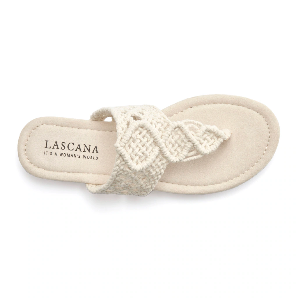 LASCANA Pantolette Mule Sandale offener Schuh Zehentrenner trendige Häkeloptik VEGAN Neueste Mode